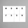 Typografischer Wochenplaner schwarz-weiß mit großen Buchstaben für jeden Wochentag