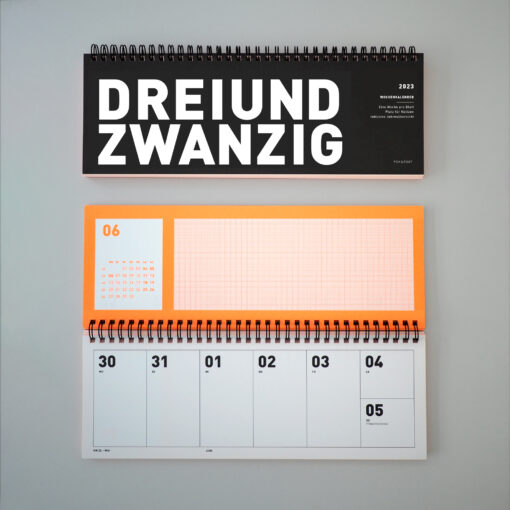 Tischkalender 2023 mit Spiralbindung Schwarz und Neonorange
