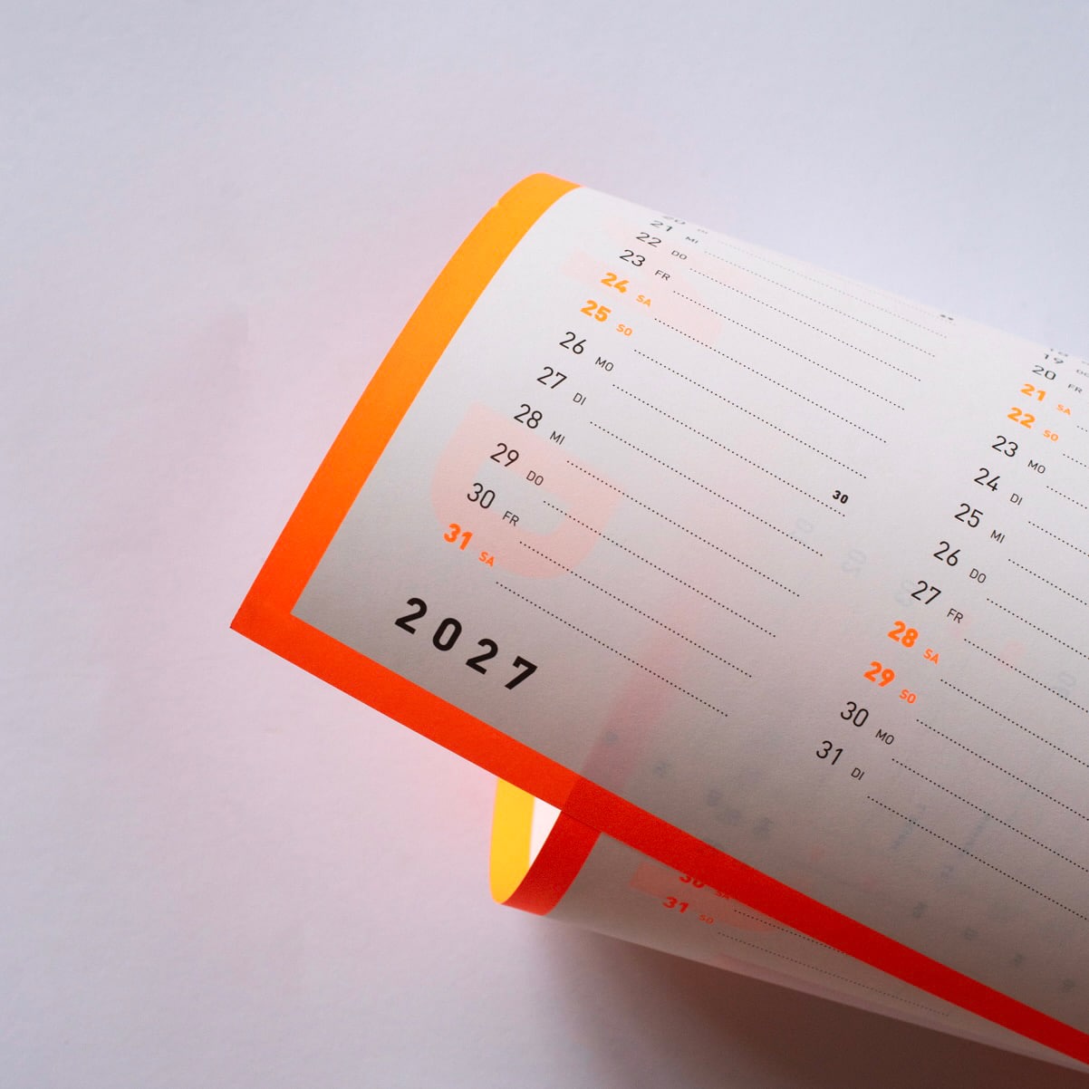 Wandkalender 2027 Wendekalender A1 Neonorange weiß, foxandpoet