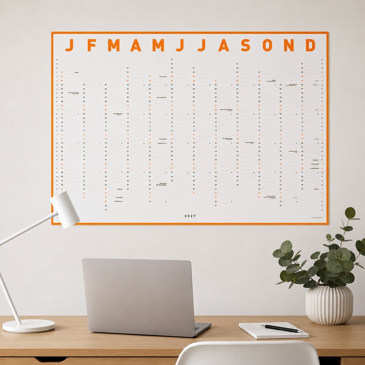 Wandkalender neonorange Fox&Poet querformat 2027