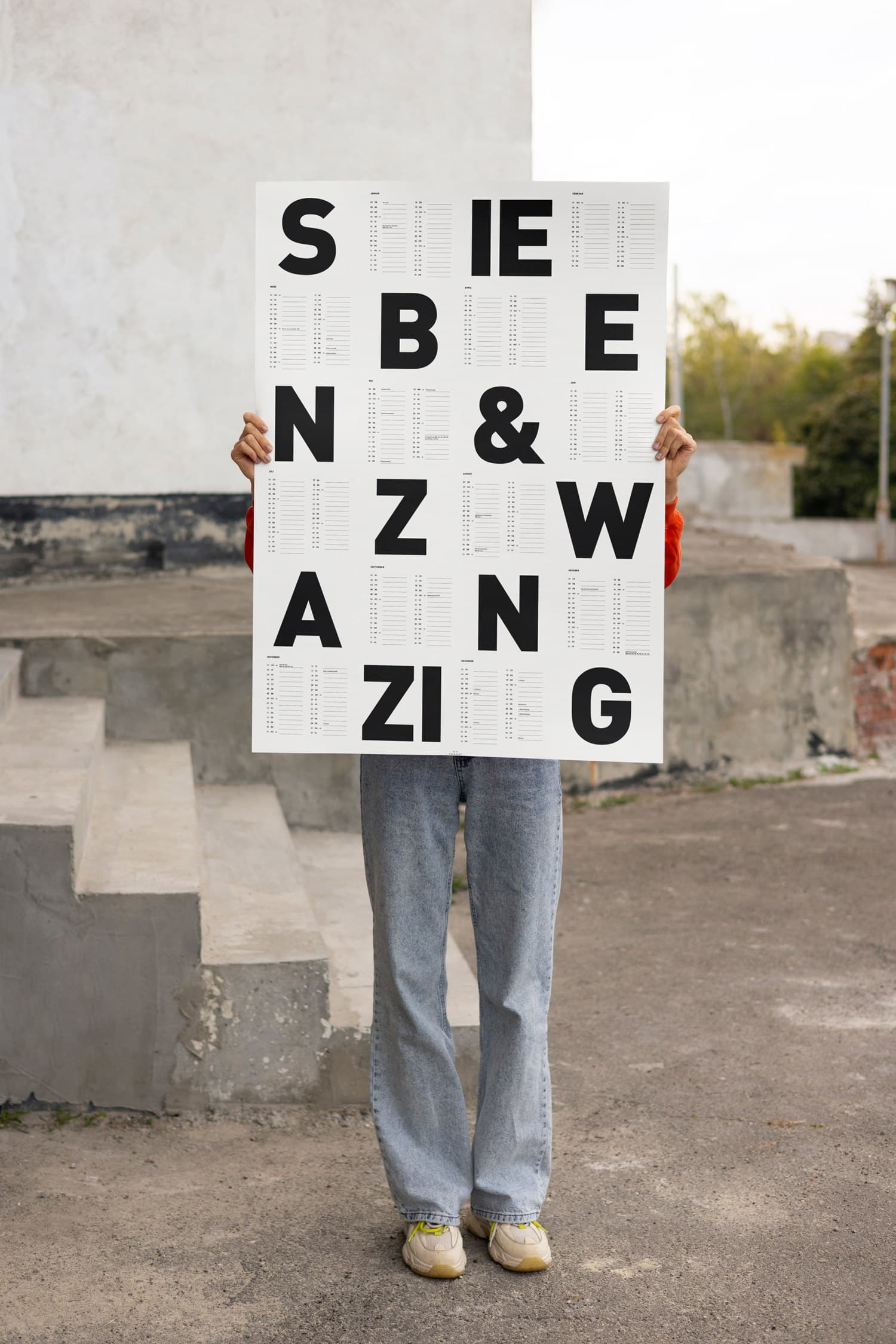 Typografischer Wandkalender für 2027 im A1-Format