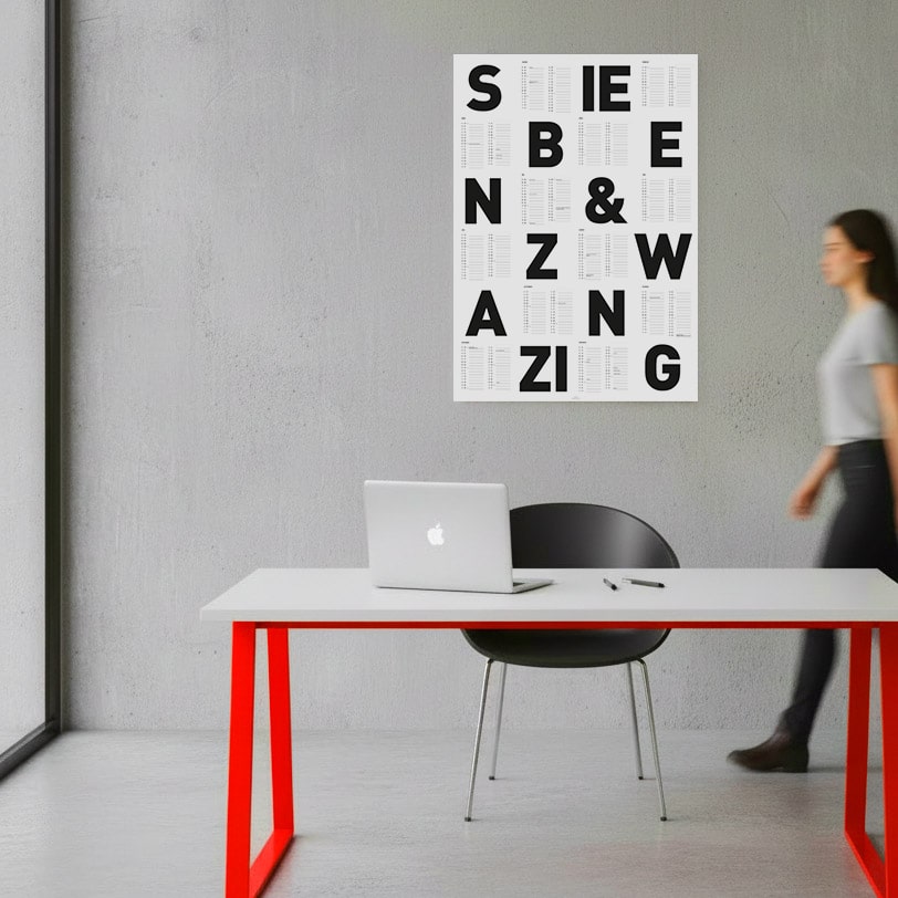 Typografischer Wandkalender für 2027 im A1-Format