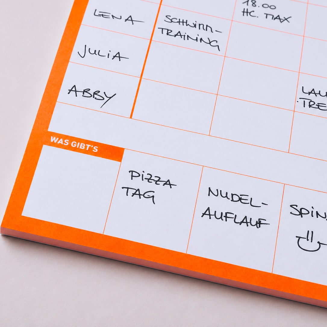 Familienzentrale Mahlzeitenplan für mehrere Personen Neonorange